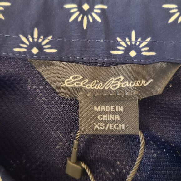 Eddie Bauer TOP Buttoned Short-Sleeved Cute Navy White Print Size XS - Picture 7 of 12